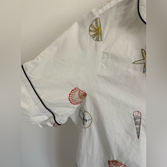 Printfresh Beachy Embroidered Seashell Pajama Top Only Small - Picture 3 of 7